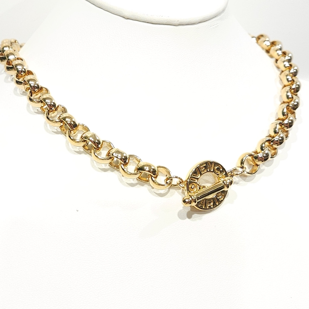 Givenchy Logo Necklace Toggle Chunky Gold Tone Rolo Chain Vintage 80s 90s Paris - Picture 16 of 16